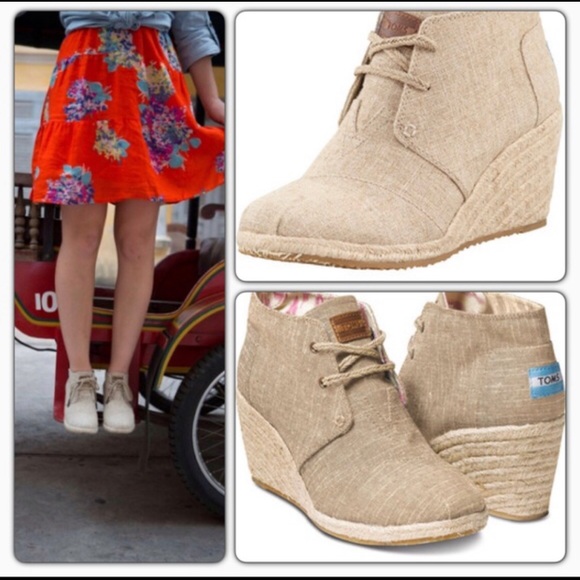 toms tan wedge booties